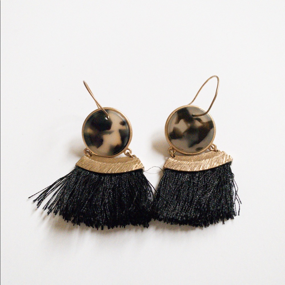 Women’s Black Tortoise Acrylic Fringe Circle Drop Earrings